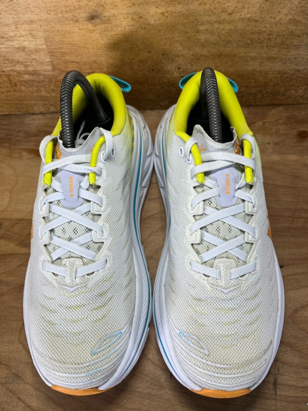 Hoka One One Bondi X Womens Size 8.5 Running Shoes Sneakers White Yellow Blue - Picture 3 of 12